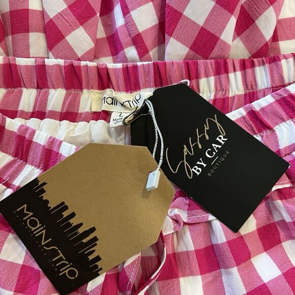Pink and White Gingham Skort Size Large, Pleated ruffles, Elastic Waist NWT - Picture 5 of 8